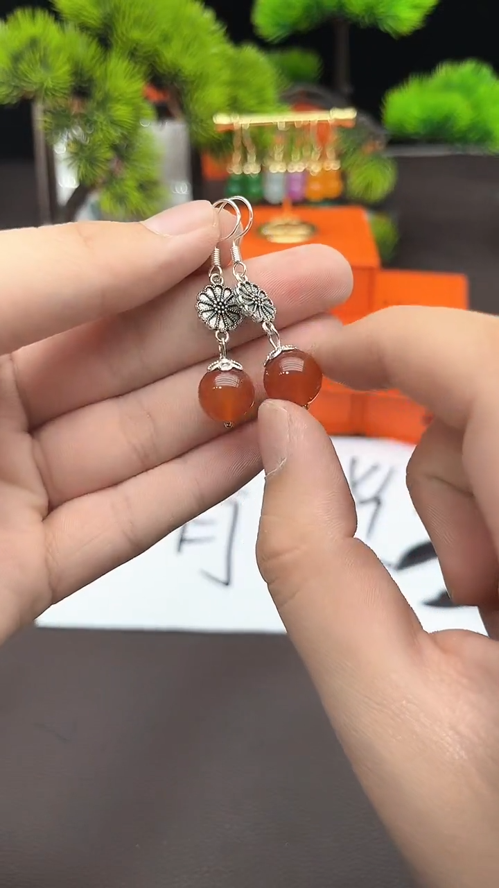 【闪购商品】南红玛瑙耳饰银S925镶嵌339000