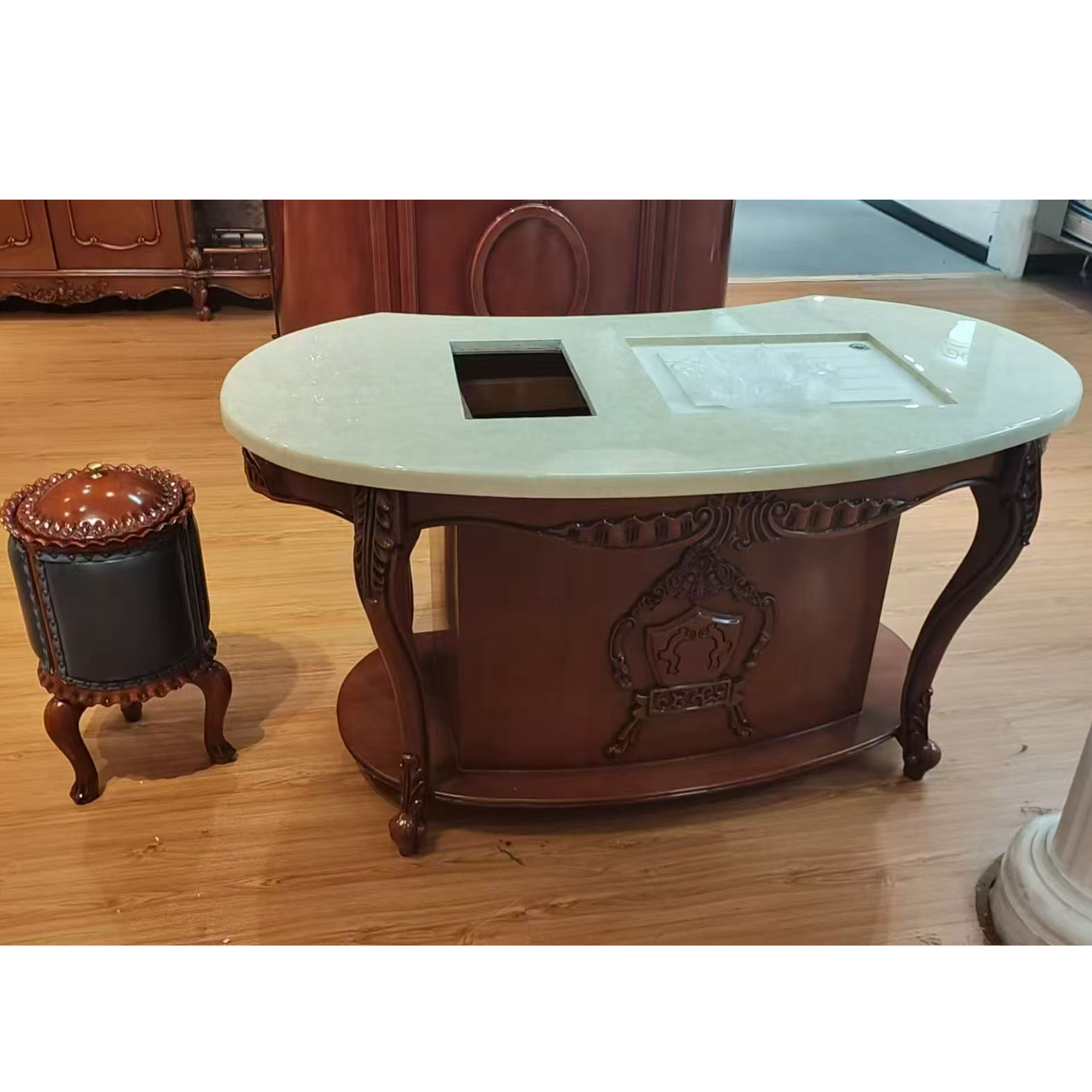 欧式实木雕花+大理石茶台150*80*76