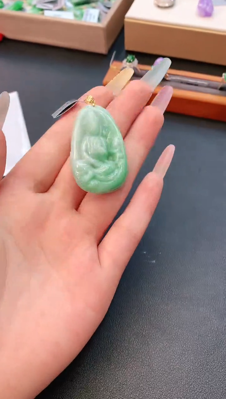 翡翠18K金镶嵌颈饰赠礼盒证书 乐乐