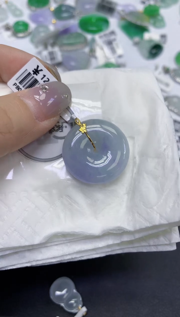 颈饰18K金镶嵌翡翠天然缅甸翡翠A货百元以上9元证书费自理