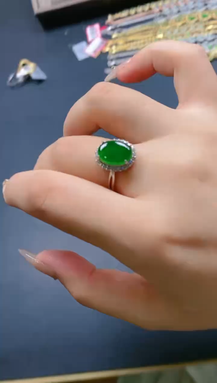 翡翠戒指银S925镶嵌1212