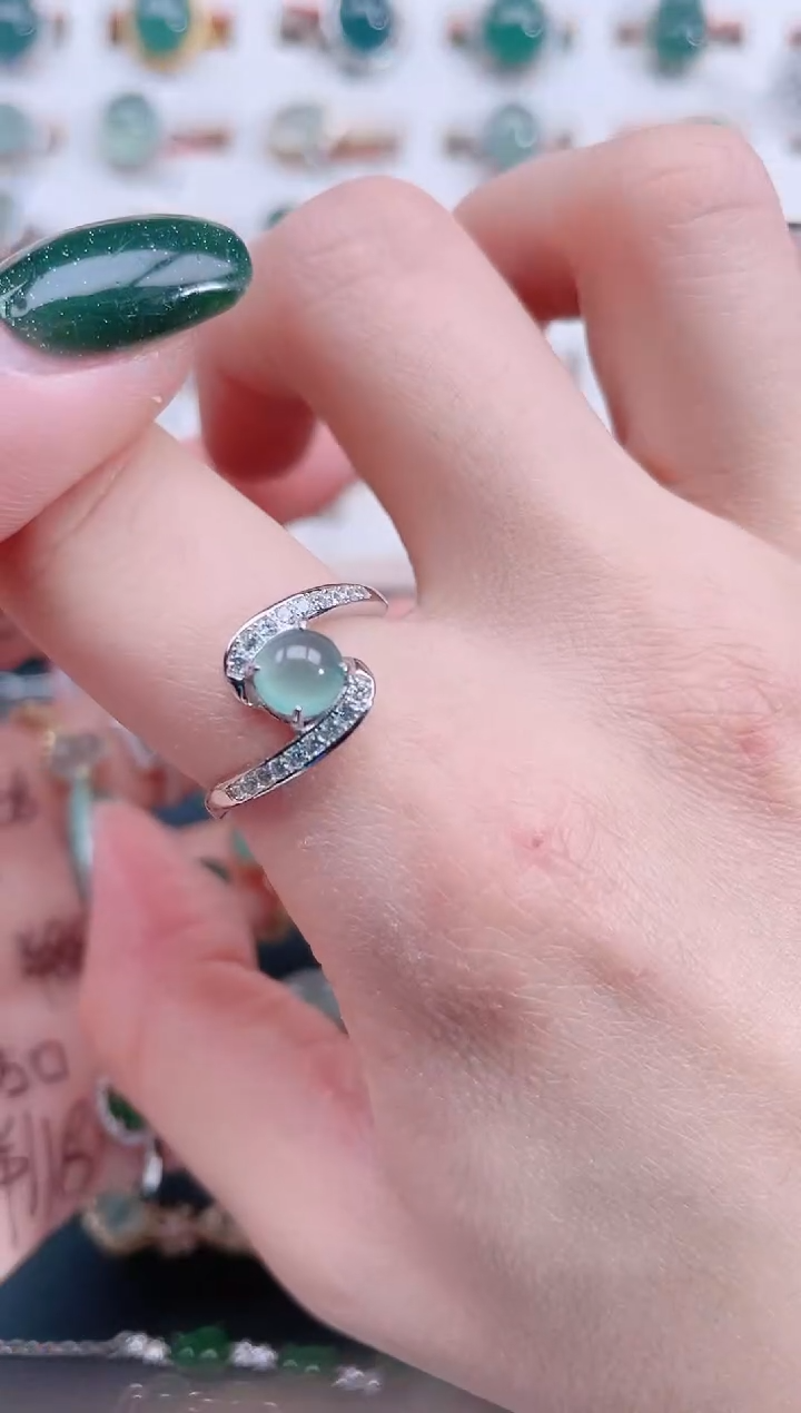 银S925镶嵌戒指翡翠天然翡翠