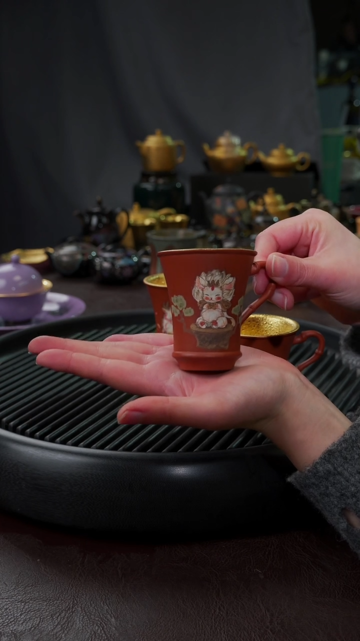 【闪购商品】杯【宜景窑紫砂鎏金】手绘夫诸杯