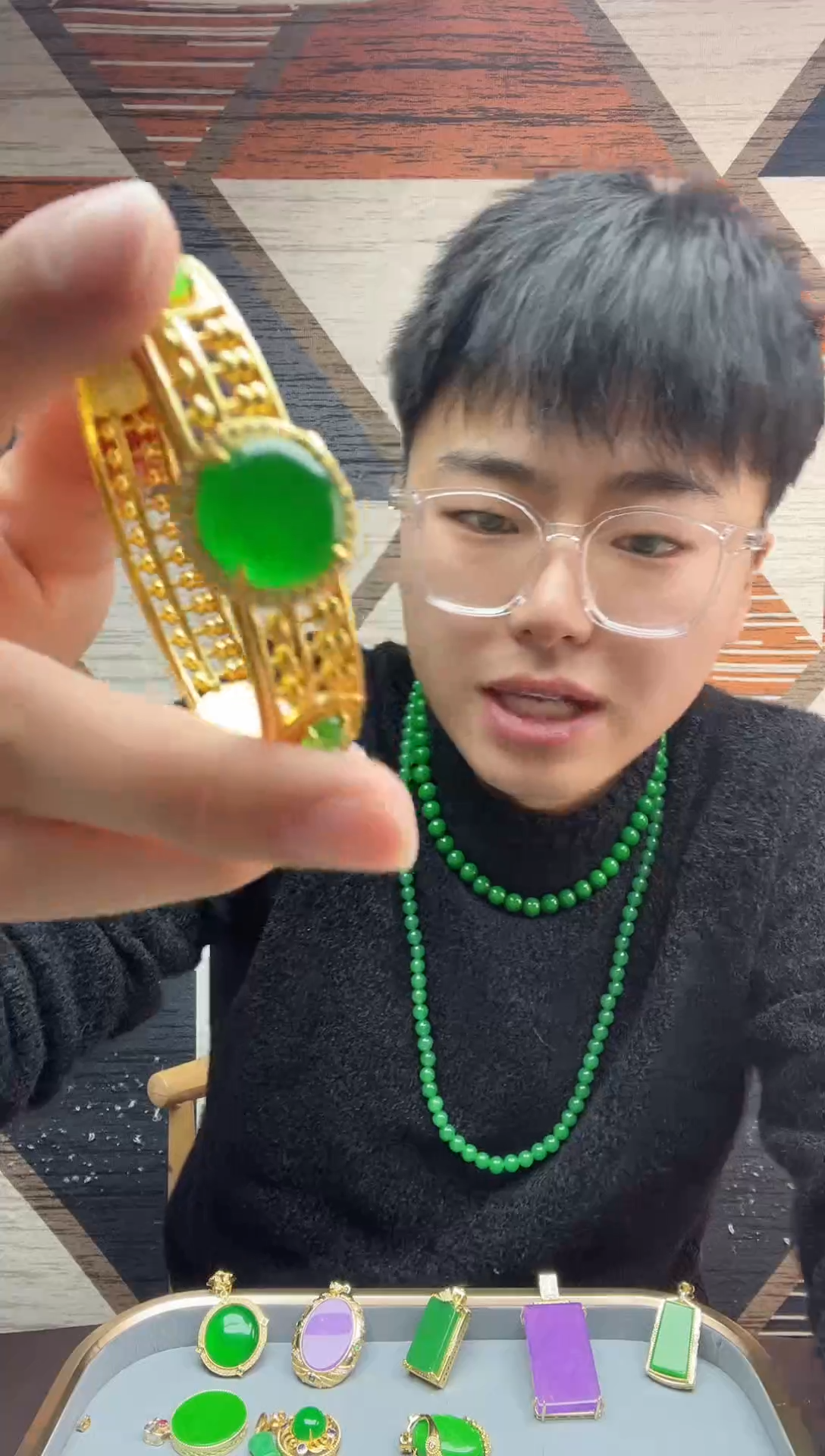 【闪购商品】翡翠手镯14K金镶嵌026翡翠镶嵌手镯