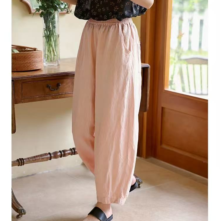 【左耳与麻】2025夏季新品100%汉麻枇杷叶染色直筒休闲裤女52066