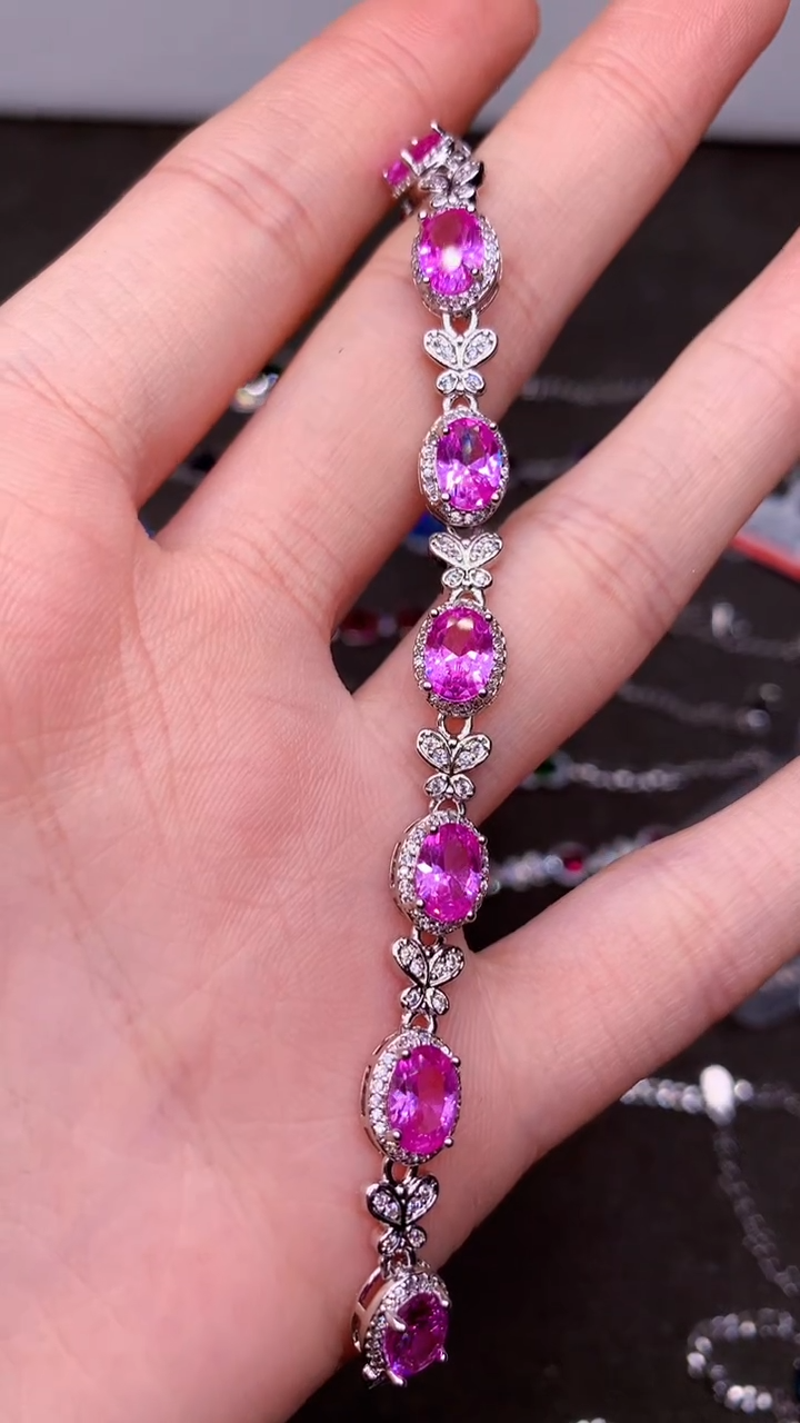 【闪购商品】彩色蓝宝石手链银S925镶嵌......