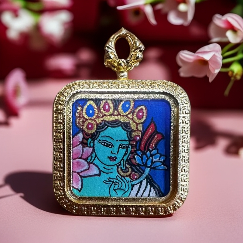 唐卡纯手绘绿度母2*2方形精品