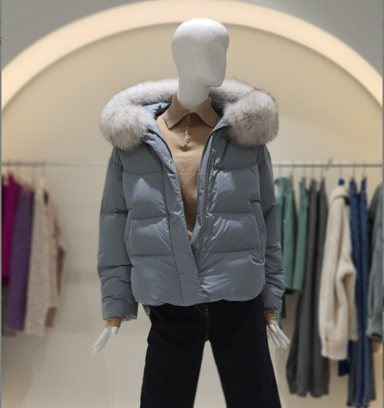冬季新款韩版休闲宽松大码加厚鹅绒狐狸毛领短款羽绒服外套180