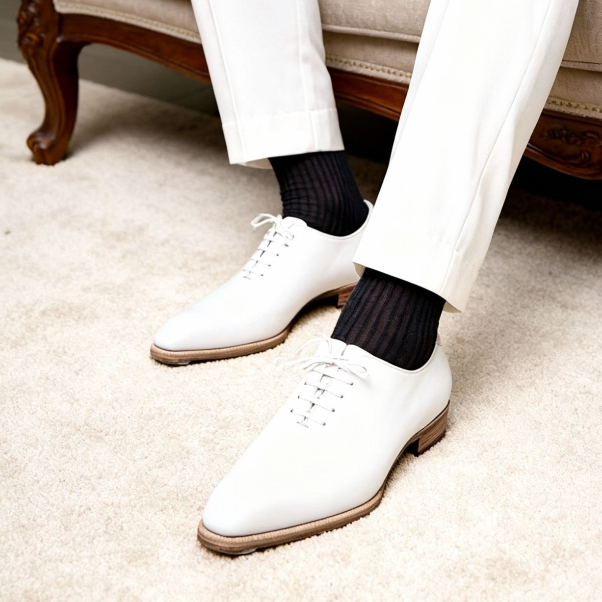 牛津鞋一片式礼服鞋婚鞋白色透气固特异琴底手工皮鞋男款英伦风