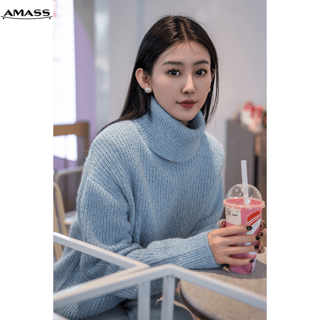 AMASS/阿玛施秋冬新款时尚千金风慵懒宽松高领针织毛衣女 5399632