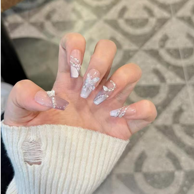 D【九子离火】纯手工高级感美甲紫色穿戴甲猫眼爆闪穿戴美甲片