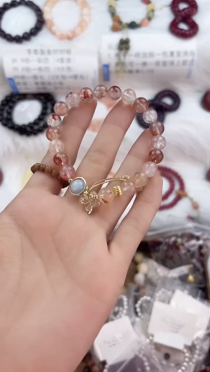 【闪购商品】水晶手链银S925镶嵌红胶花单圈手串181