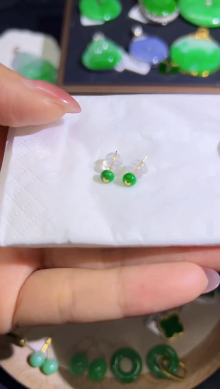 【闪购商品】翡翠耳饰18K金镶嵌Q缅料A货翡翠/支持复检/一件