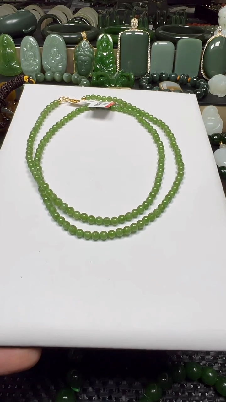 颈饰未镶嵌和田玉（碧玉）【老马】和田玉碧玉苹果绿小米珠链约4mm