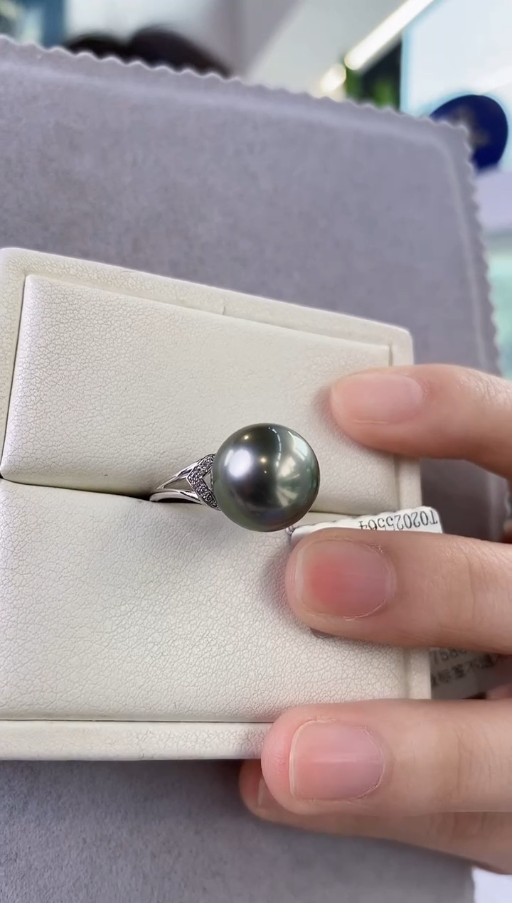 【闪购商品】海水珍珠戒指18K金镶嵌12-13大溪地黑珍珠戒指