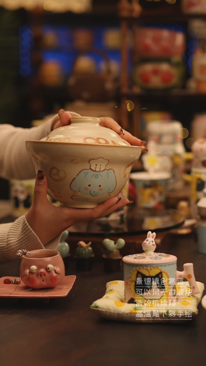 陶瓷景德镇可爱陶瓷釉下彩绘设计师款