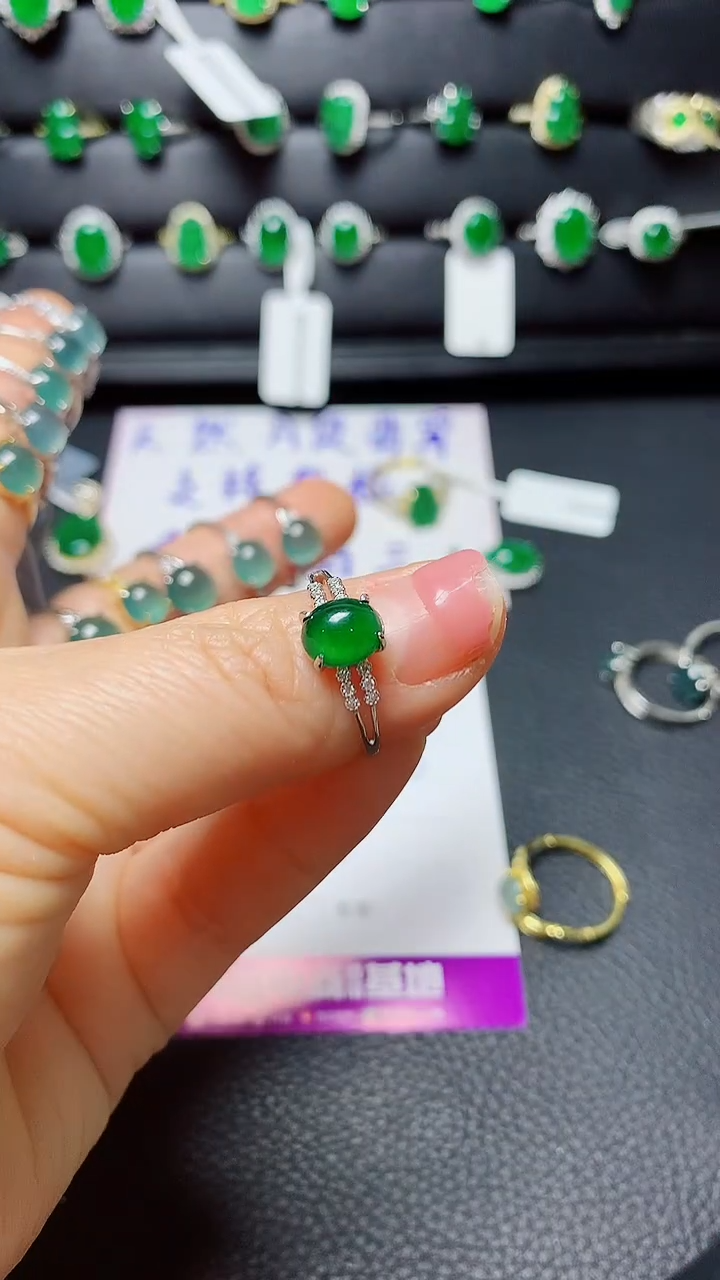 银S925镶嵌戒指翡翠天然翡翠A货s925银镶