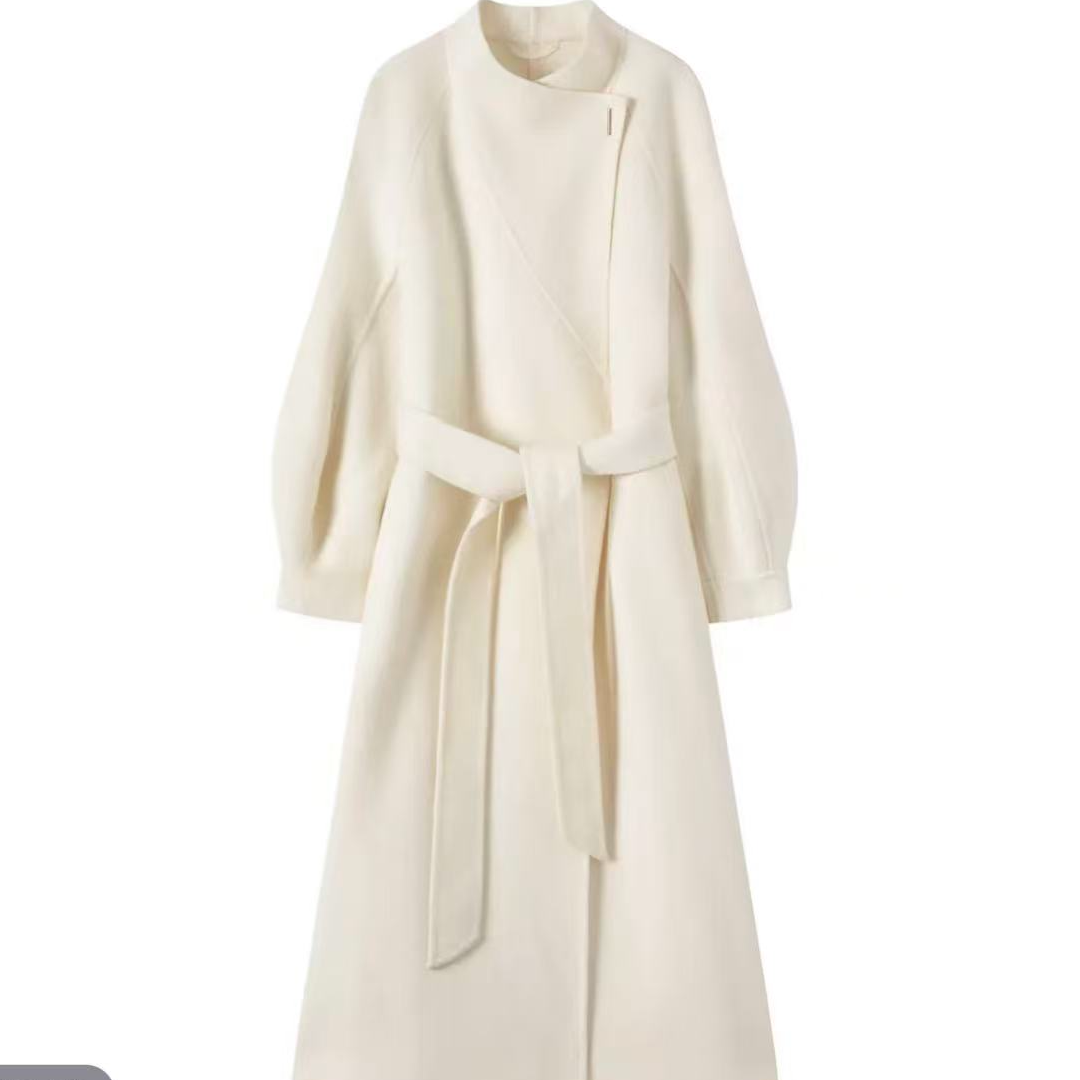 2025中长款100羊毛双面羊毛大衣白色女加厚气质大衣长款