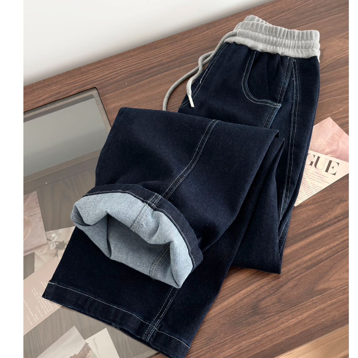 菲菲惊喜社 休闲通勤感单品^_^舒服的卫裤腰牛仔裤