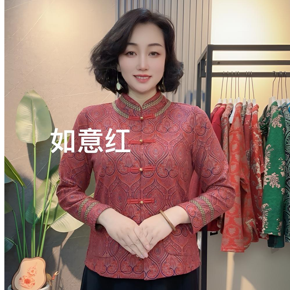 秋冬新款加绒保暖双兜复古盘扣开衫宽松显瘦妈妈装国风上衣