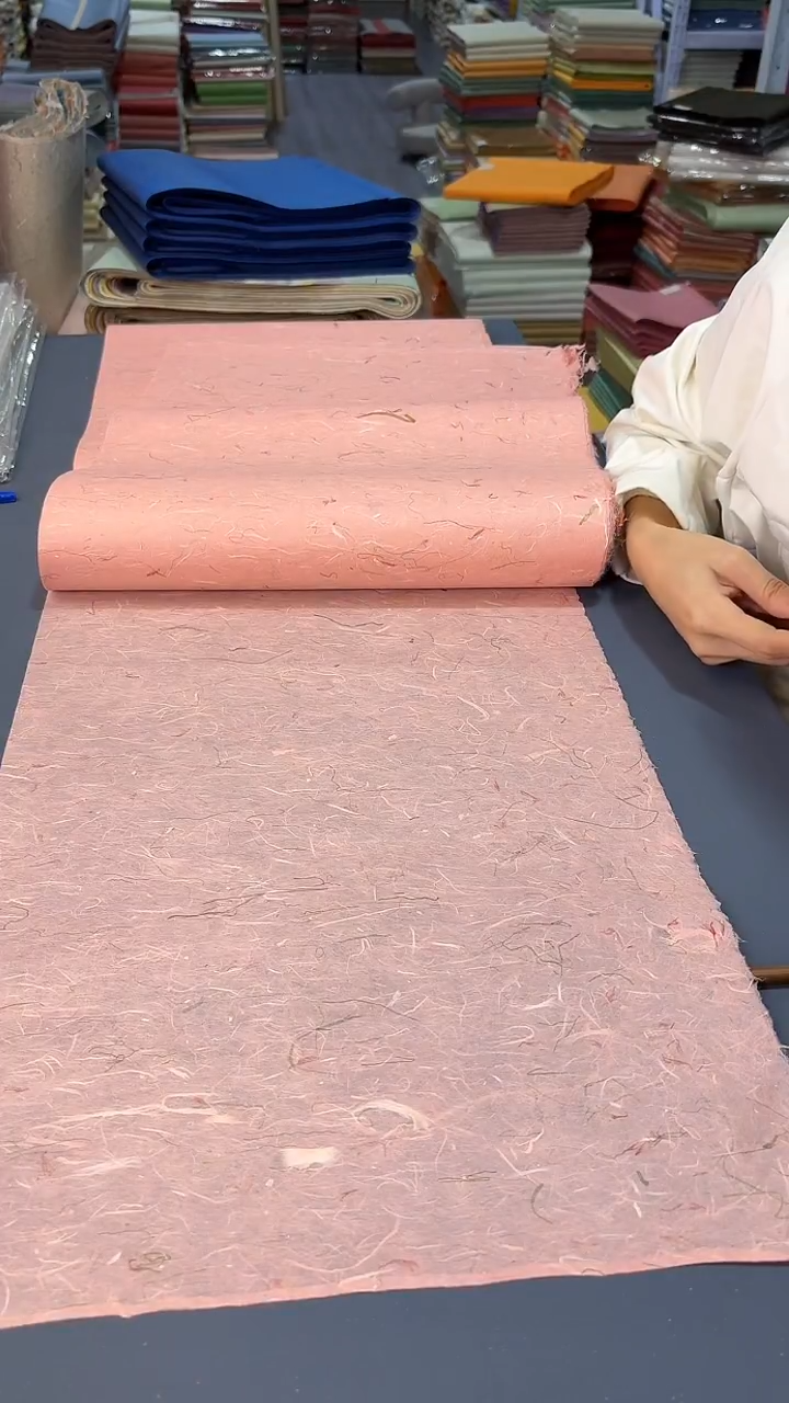 纯手工四尺对开50张珊瑚粉青丝红花雁楮清水云龙