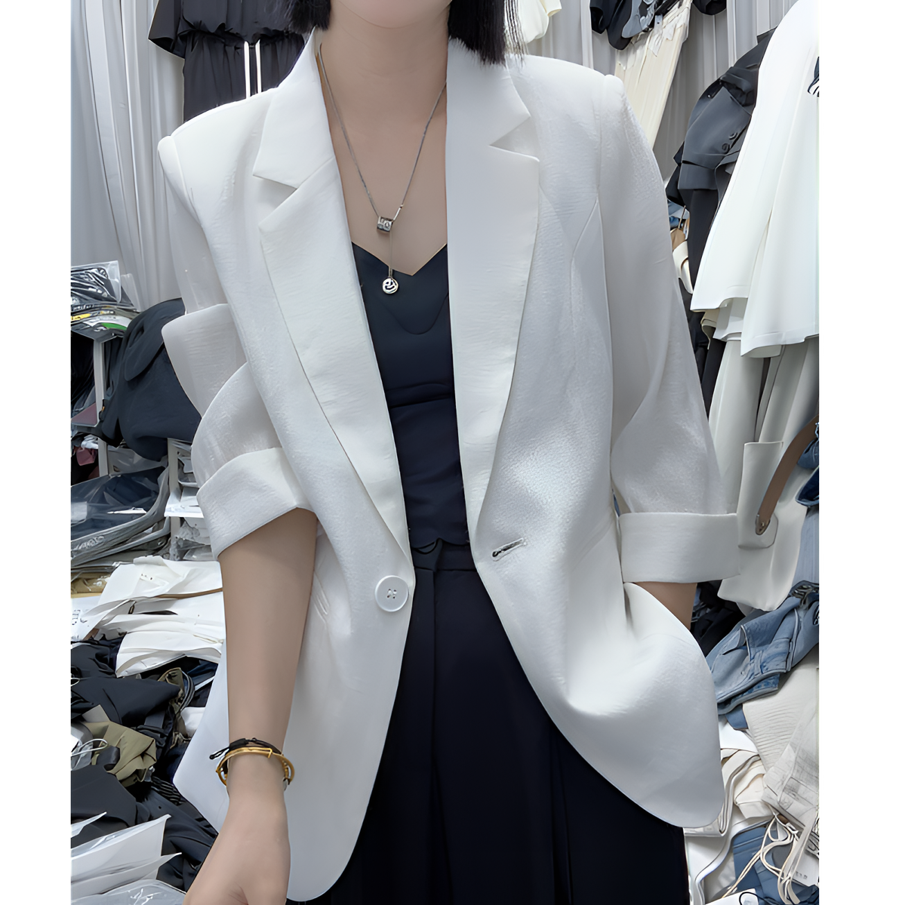一粒扣女七分袖修身型外套领西装百搭夏秋小西装上衣气质时尚