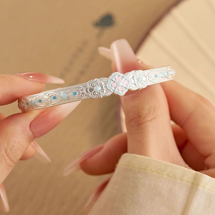 [白兰] 新中式国风足银999手镯重工珐琅彩气质轻奢手环