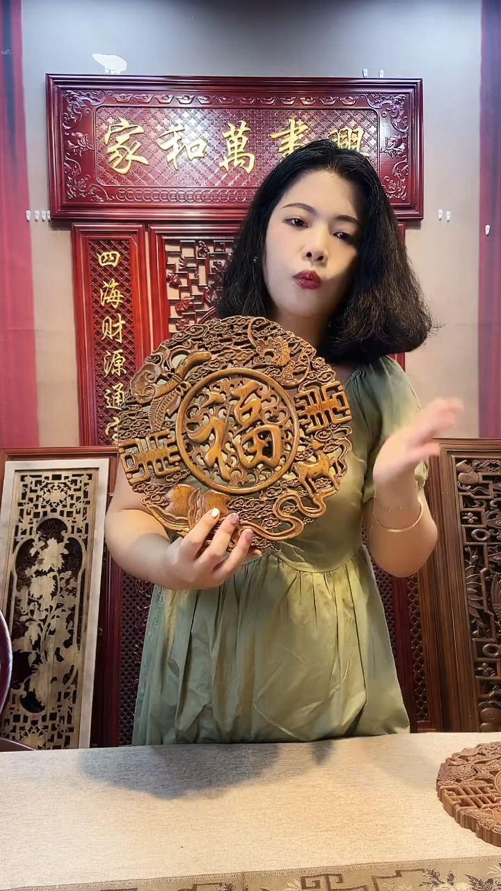 香樟木28cm福禄寿喜财微瑕