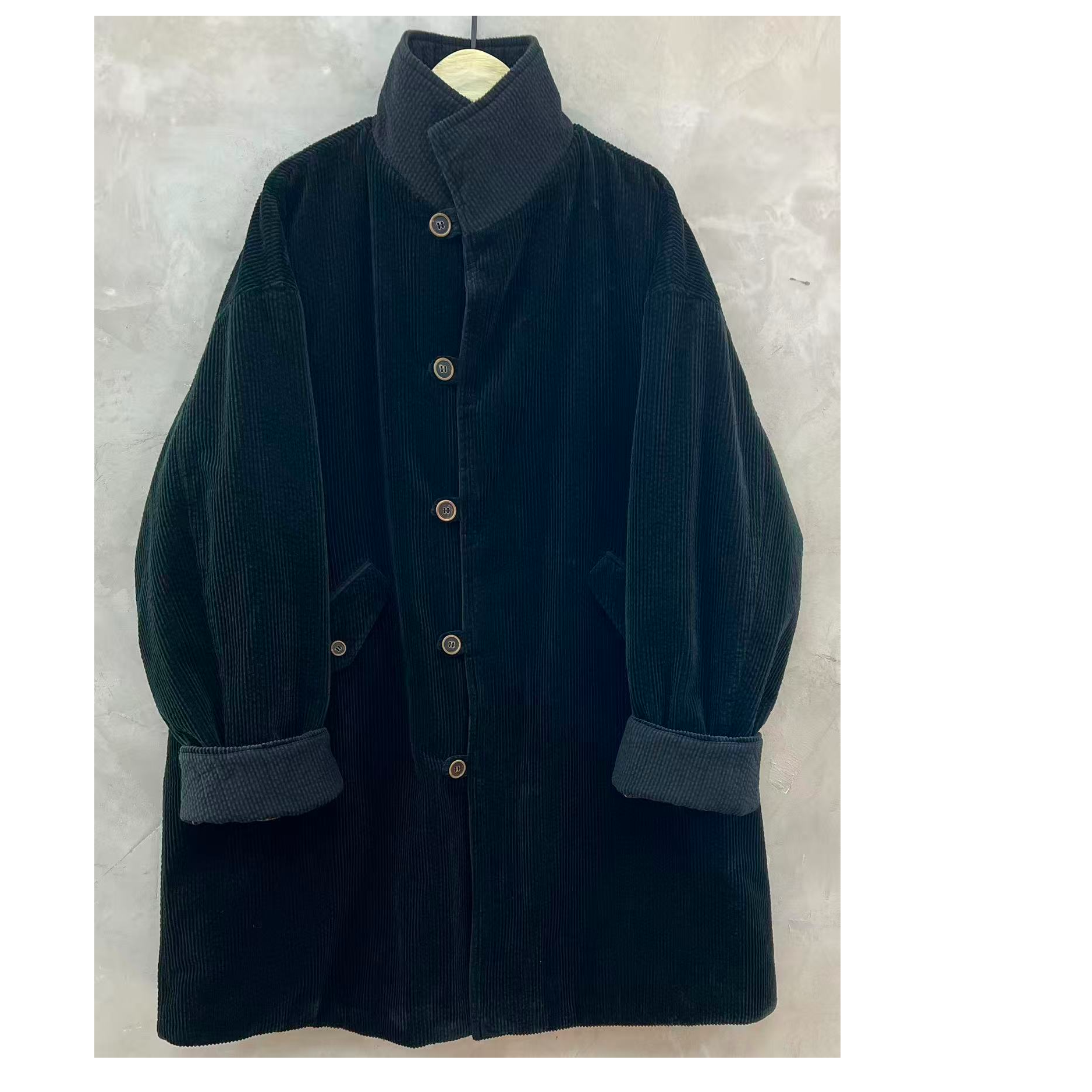 古蘭木-双层领宽松做旧休闲中长款棉服7389（衣长91胸围146）