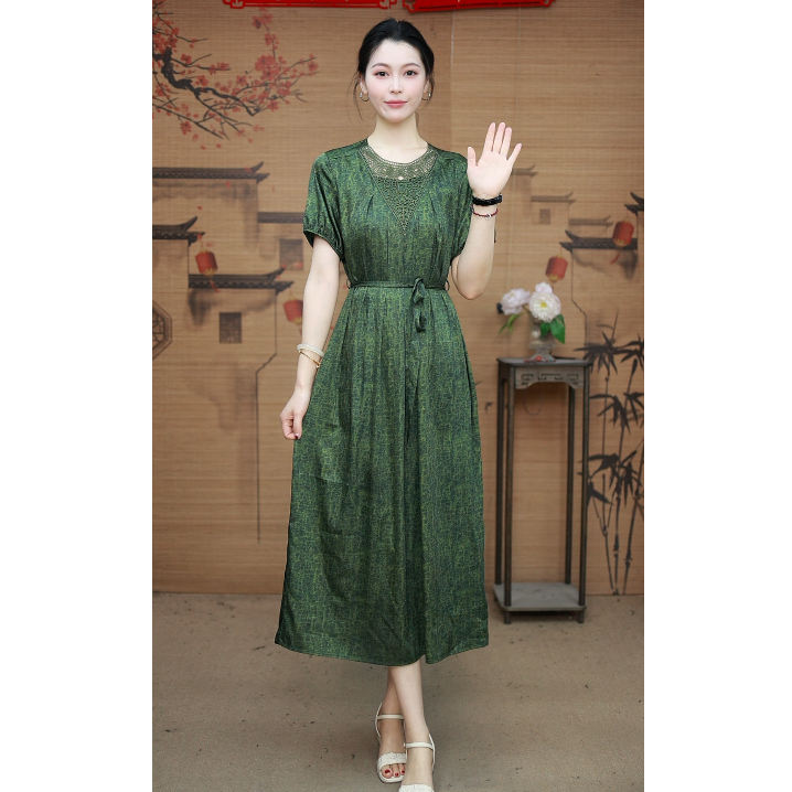 【蓝夫人 焕春意】 ·女装碎花裙瘦连衣裙气质长裙短袖