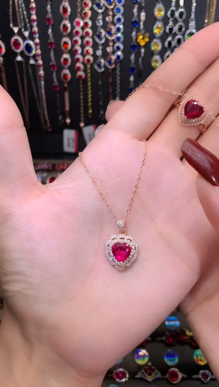 【闪购商品】红宝石吊坠(赠链)银S925镶嵌玫瑰金