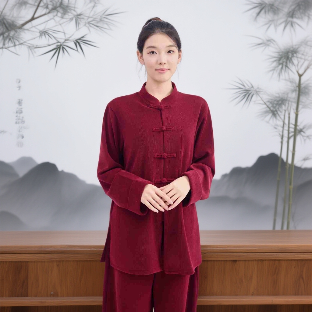 秋冬款太极服对襟雪尼尔绒上衣加厚保暖2025新款男女立领太极服饰