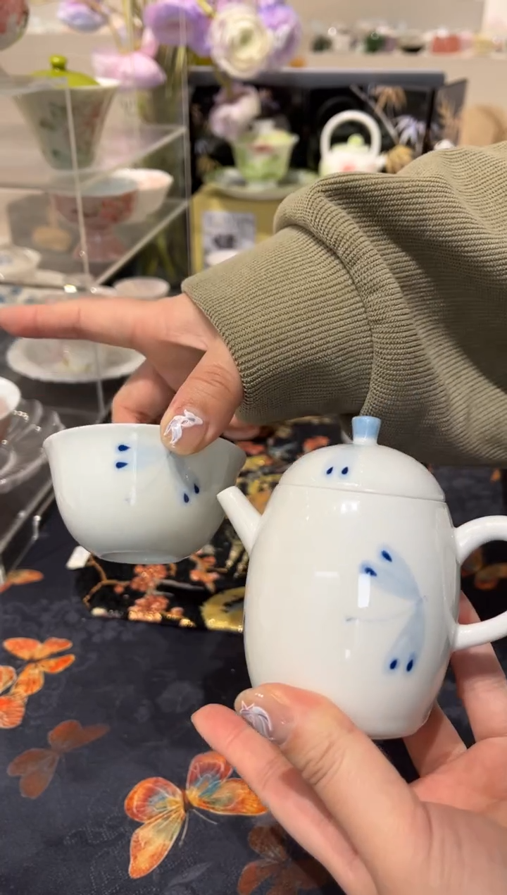 【闪购商品】蜻蜓 泡茶壶+杯 微瑕 拍照样品