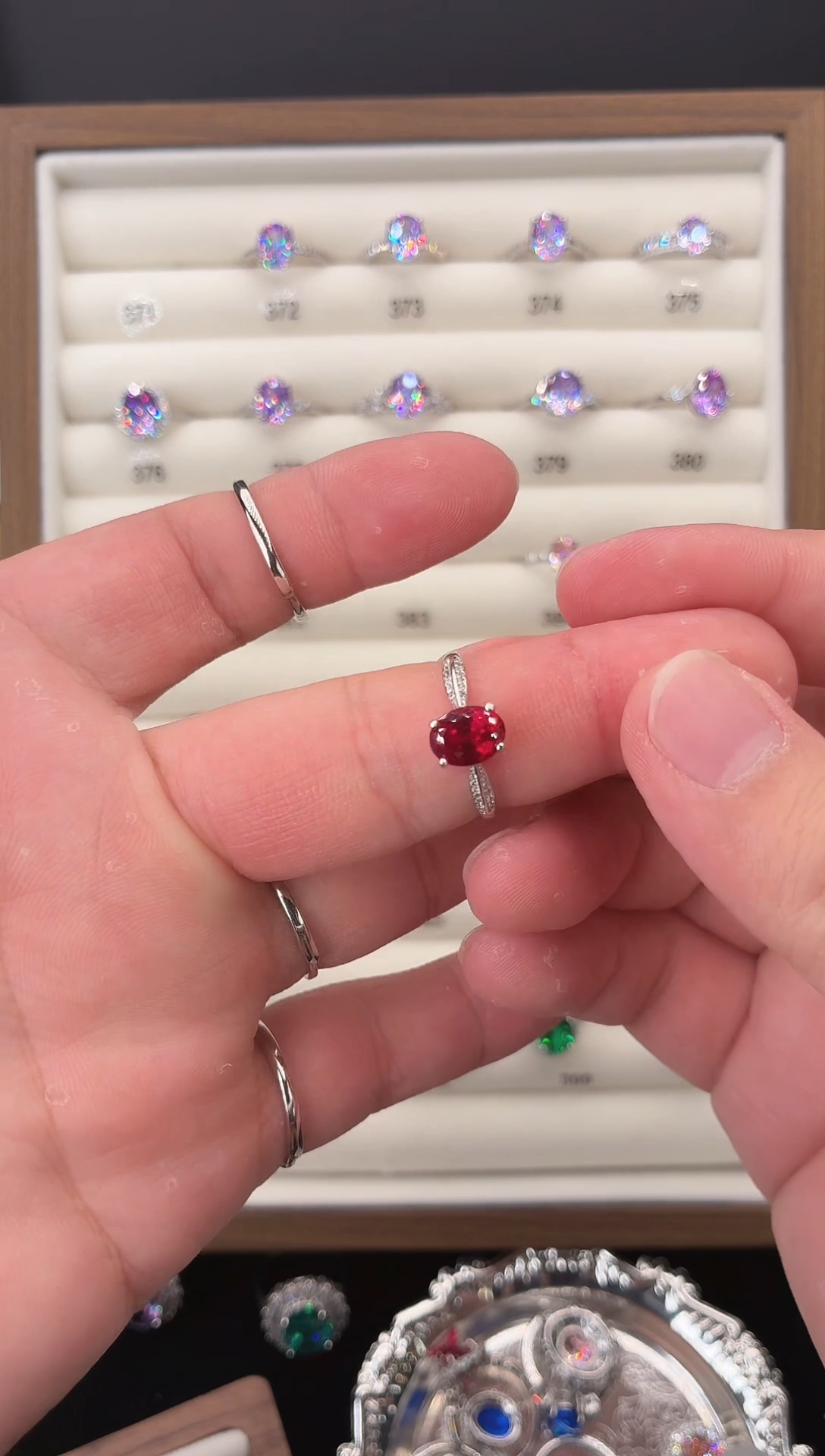 银S925镶嵌戒指红宝石123456