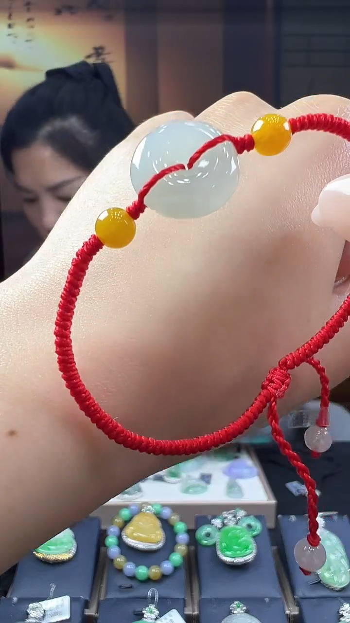 未镶嵌挂件翡翠平安扣手绳