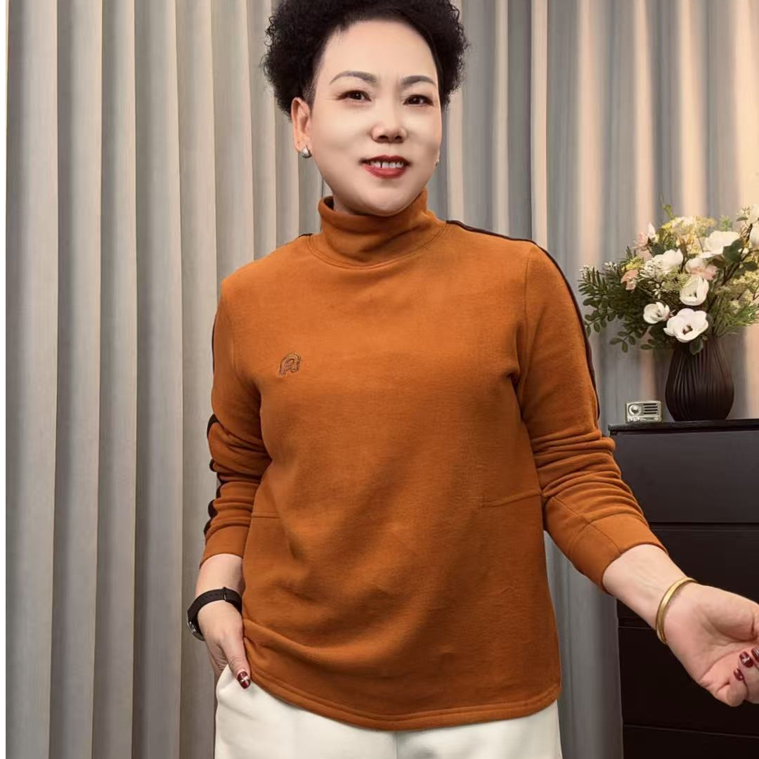 方姐优选 新品刺绣撞色双面德荣高领套头女款打底内搭百搭休闲