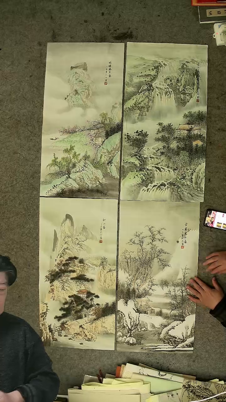 国画国画四尺四裁 国画山水 春夏秋冬四条屏