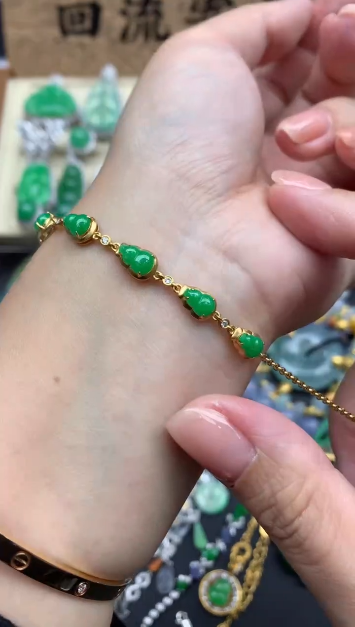 【闪购商品】翡翠手串18K金镶嵌215-中国好珍宝