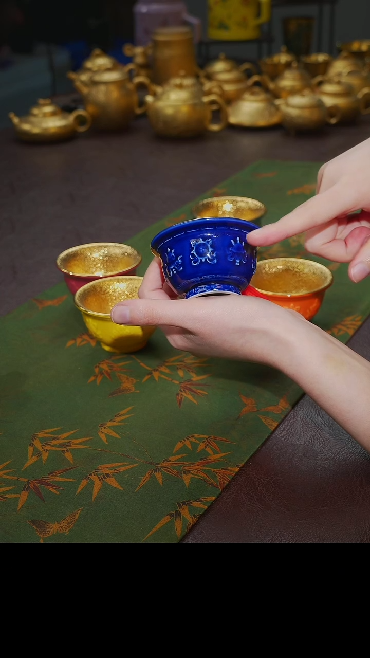 茶杯紫砂【宜景窑蓝宝王子鎏金】吉祥八宝