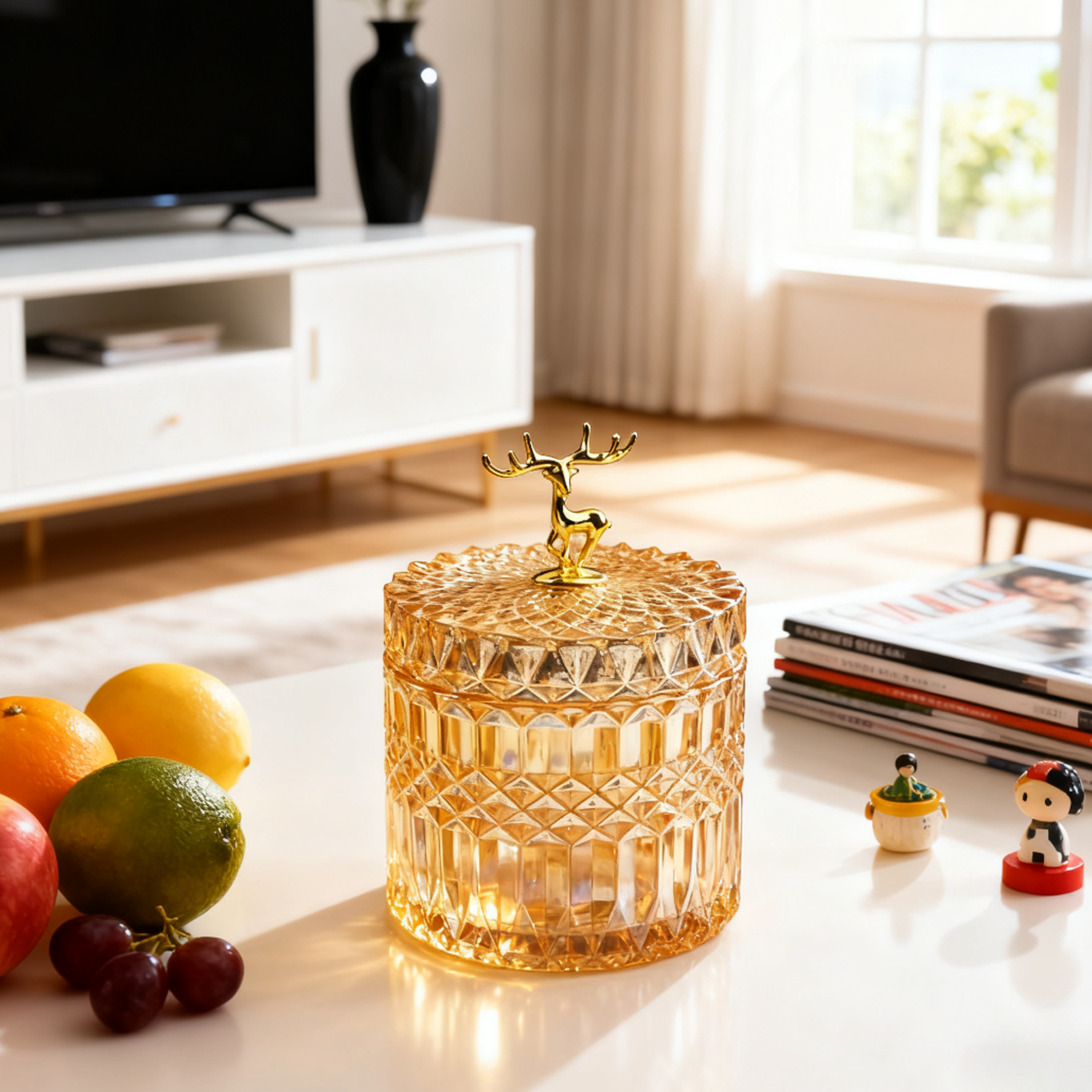 轻奢琥珀色玻璃糖果罐茶几零食收纳茶叶罐家用首饰盒桌面摆件