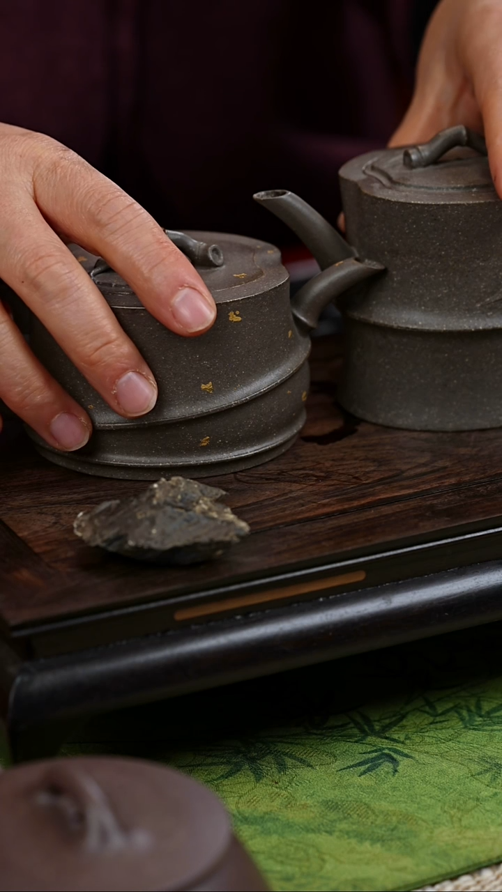 茶壶紫砂豆碧 竹段 一对 