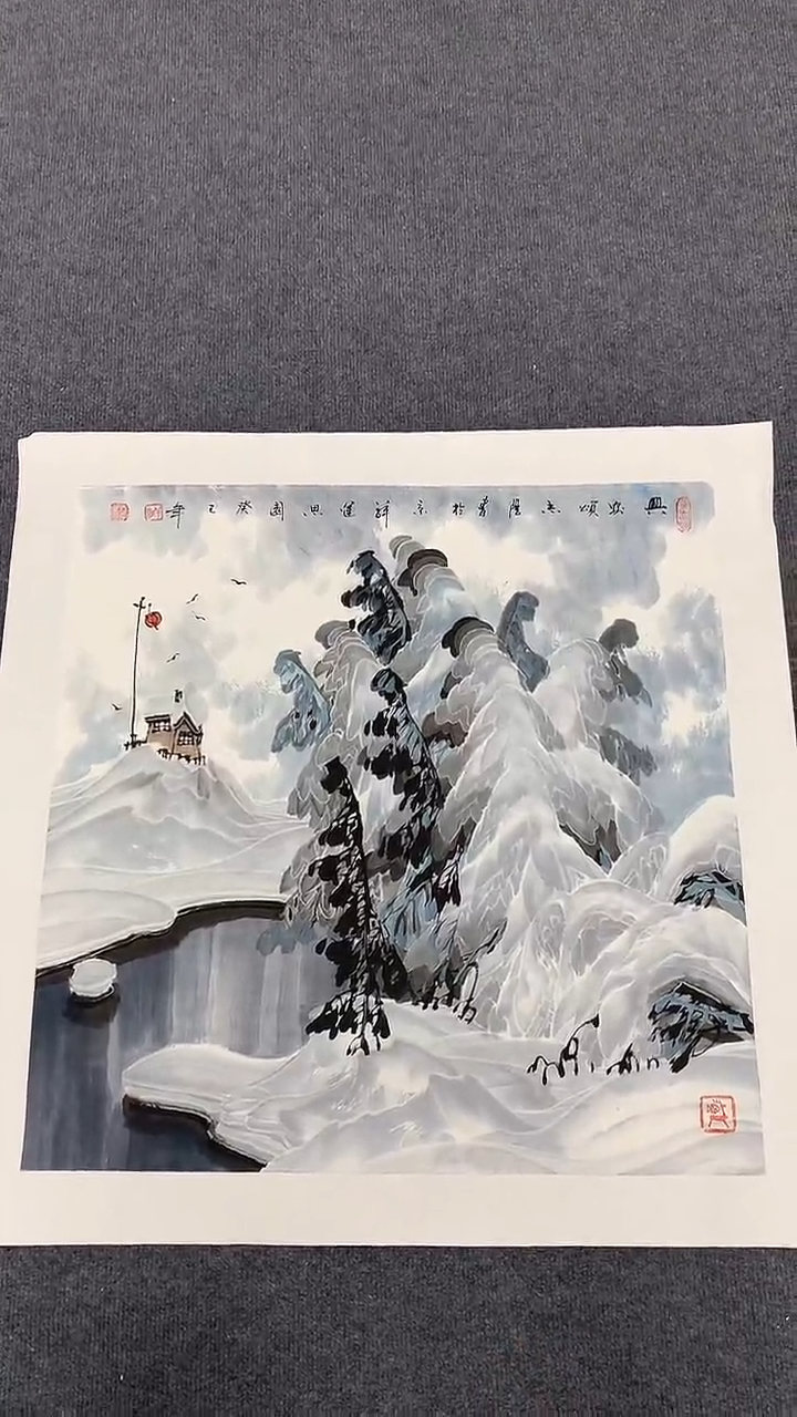 竖款精品四尺斗方雪景，