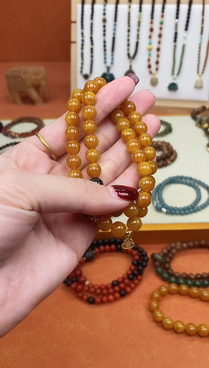 手链蜜蜡未镶嵌双圈蜜蜡和田南红手串