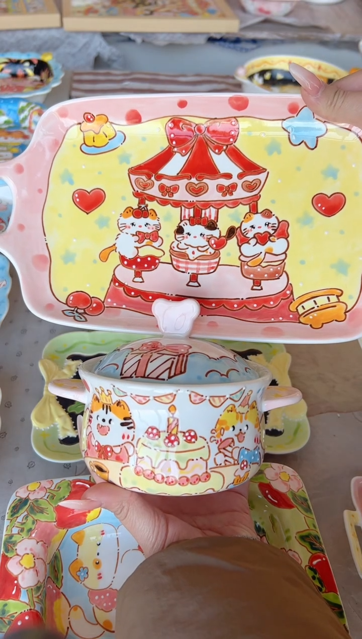 摆件陶?*儿预售透明釉景德镇陶瓷手绘微瑕