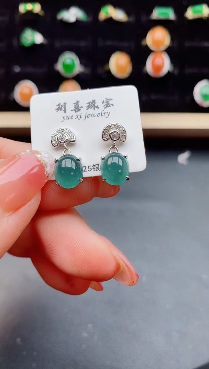 【闪购商品】翡翠耳饰银S925镶嵌121121