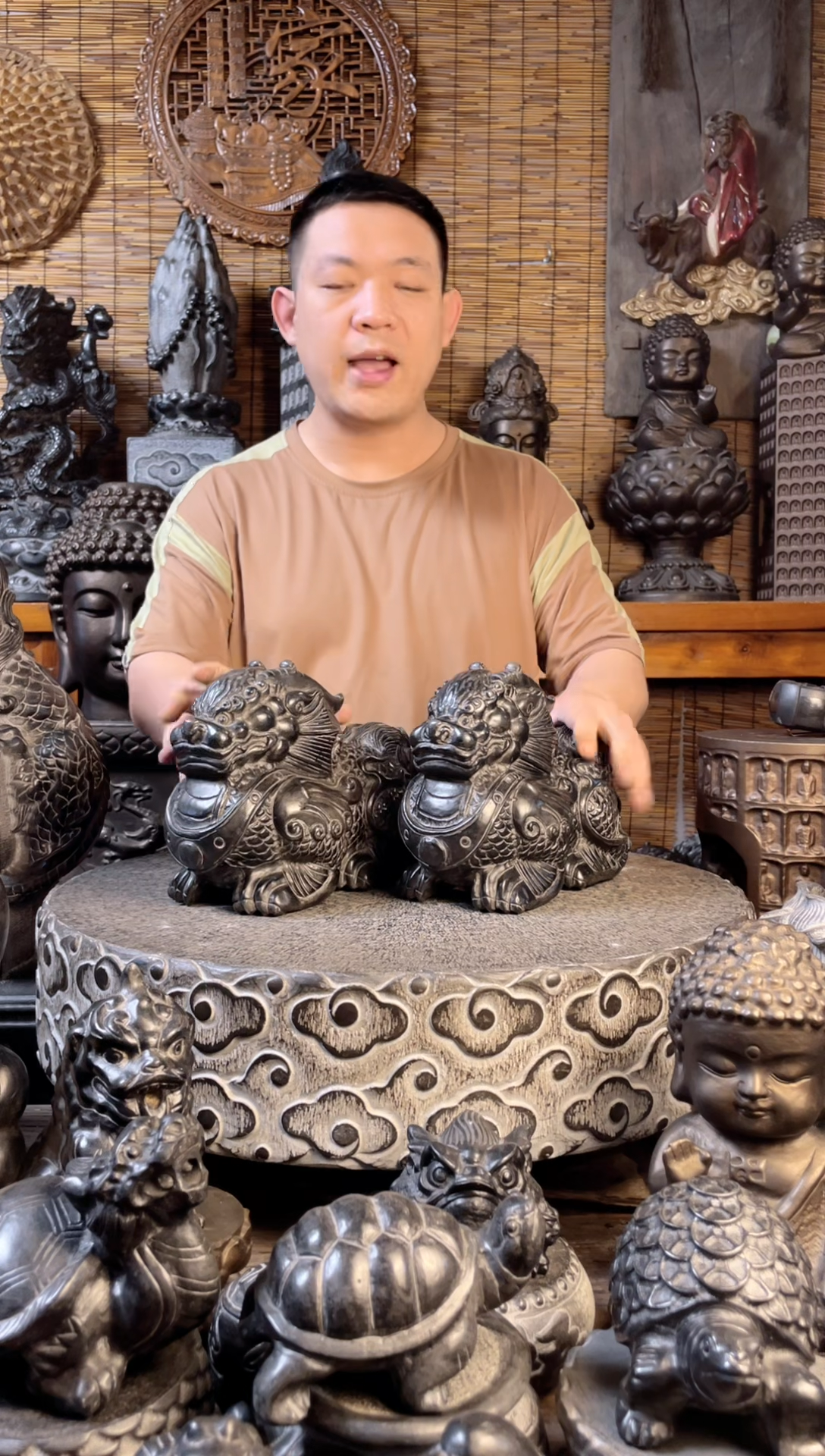 石材30卧麒麟一对天然青石雕刻