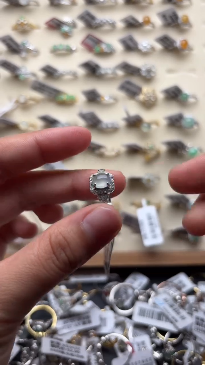 【闪购商品】翡翠戒指银S925镶嵌缅甸A货翡翠S925银镶嵌