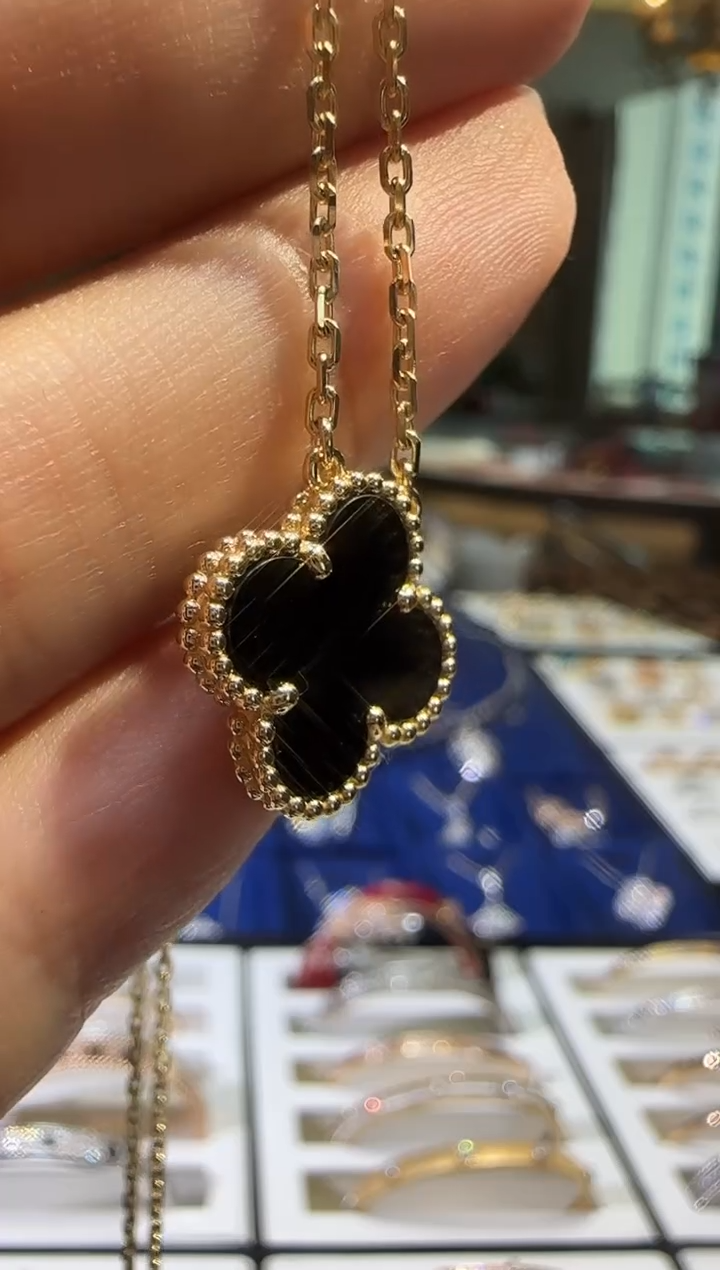 玛瑙/玉髓项链18K金镶嵌实心金18k金黑玛瑙项链