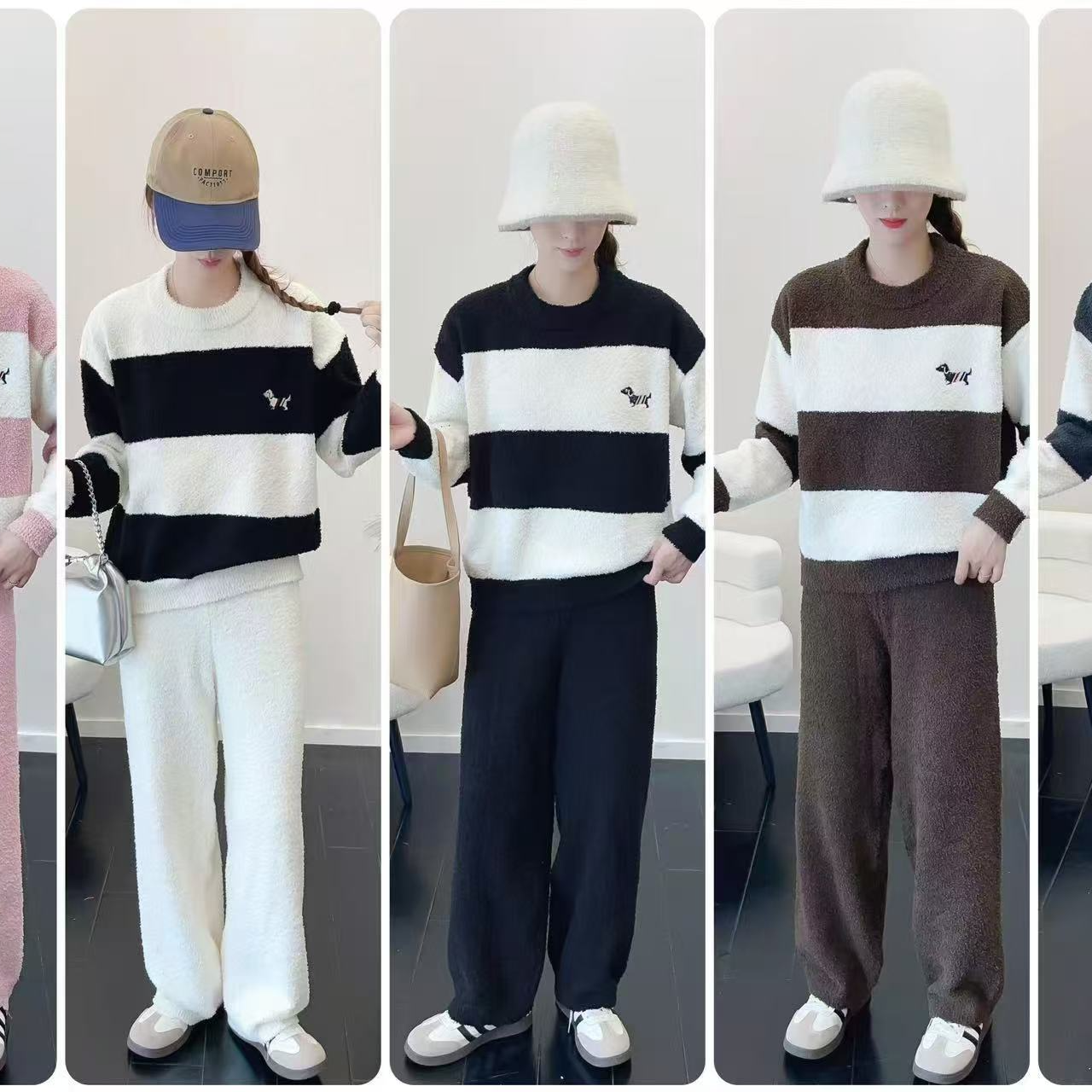 软绵绵1只腊肠狗条纹套头可家居可外出 套装