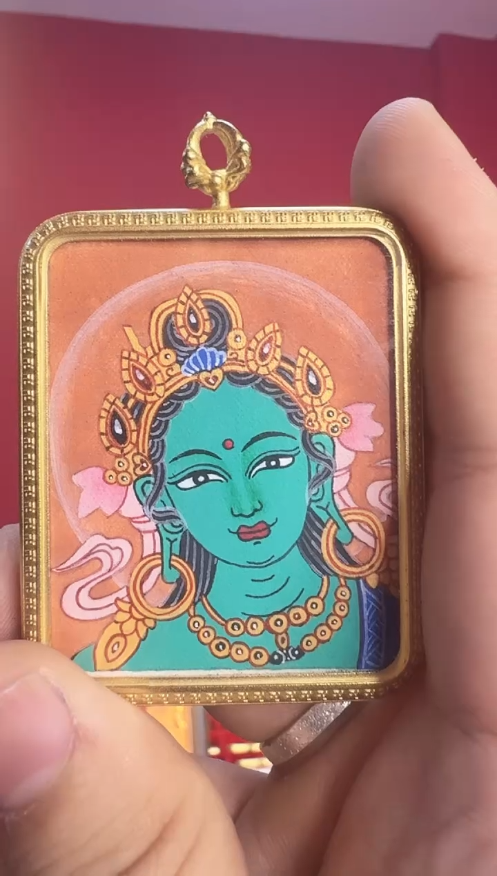 吊坠绿妈妈-热贡纯手绘唐卡